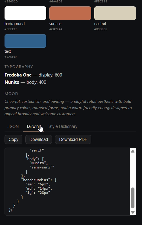 Tailwind config export in the Distill popup